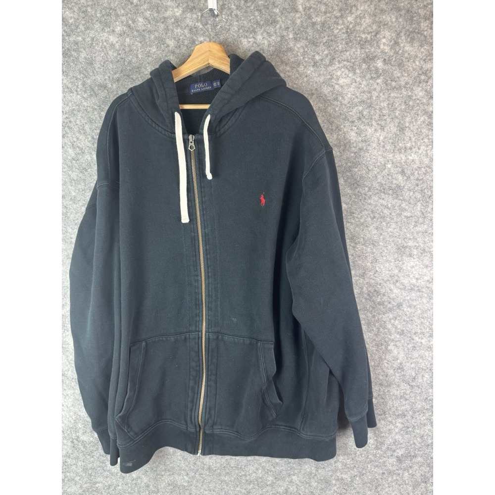 Polo Ralph Lauren Hoodie Mens 4XLT Hooded Small Pony Heavy Weight Full Zip Black